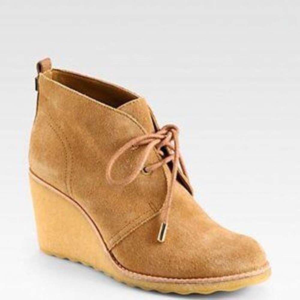Tory Burch Vicki Tan Suede Wedge Ankle Booties